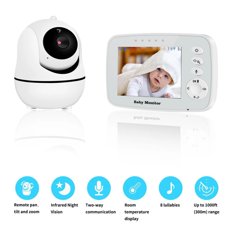 3.2 Inch Wireless Baby Monitor LCD Screen Display Infant Night Vision Camera Temperature Sensor Supports Shaking Head Rotation