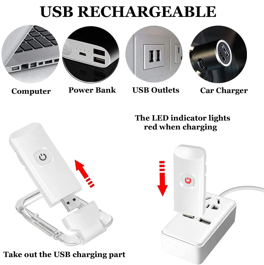 New LED Clip USB Rechargeable Book Reading Light Brightness Adjustable Eye Care Book Lamp Light Portable Bookmark Read Light