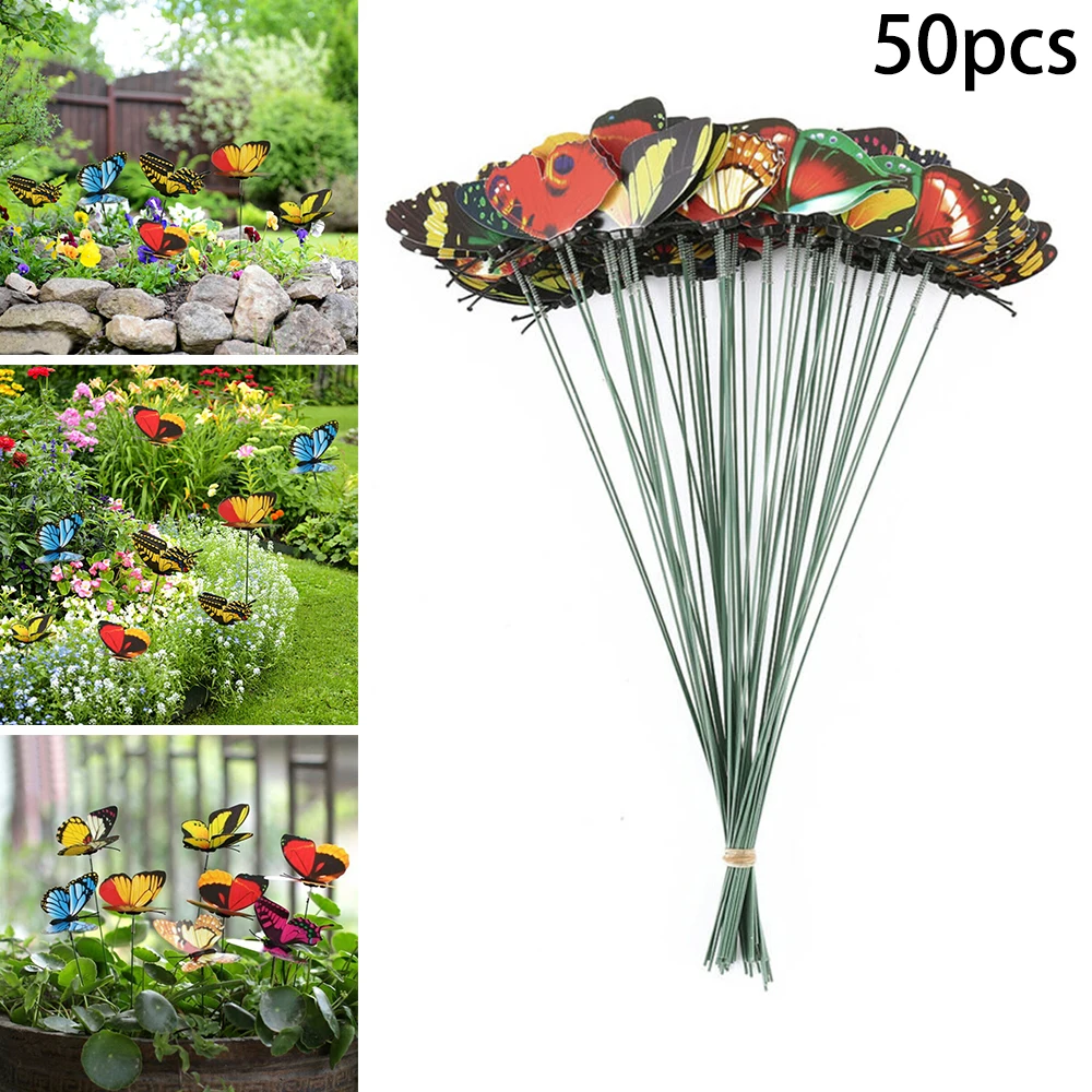 10/50Pcs Butterfly Stakes Outdoor Yard Planter Flower Pot Bed Garden Decor Yard Art Colorful Whimsical Butterfly Stakes