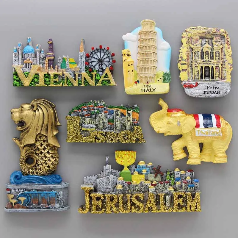 National Resin Fridge Magnets Travel Souvenirs Thailand Singapore Italy Vienna 3D Scenery Refrigerator Stickers Gifts Home Decor