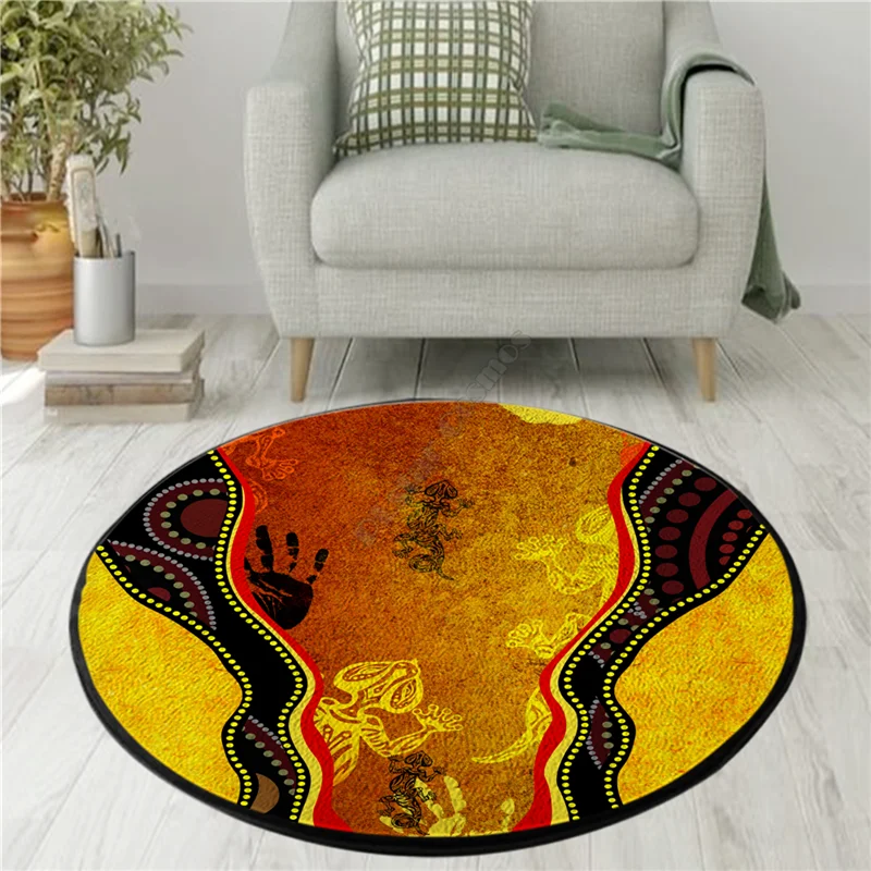 

Aboriginal Rock Painting Hand Lizard Golden Style Circle Rug 3D printed Non-slip Mat Dining Living Room Soft Bedroom Carpet 02