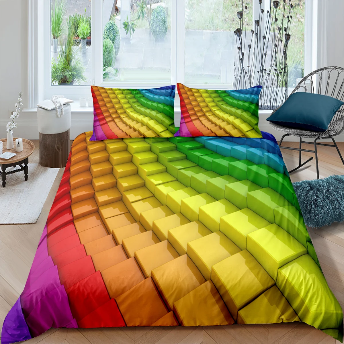 Home Living Luxury 3d Colorful Cubes Bedding Set Duvet Cover Set Pillowcase Kids Bedding Set Queen and King EU/US/AU/UK Size