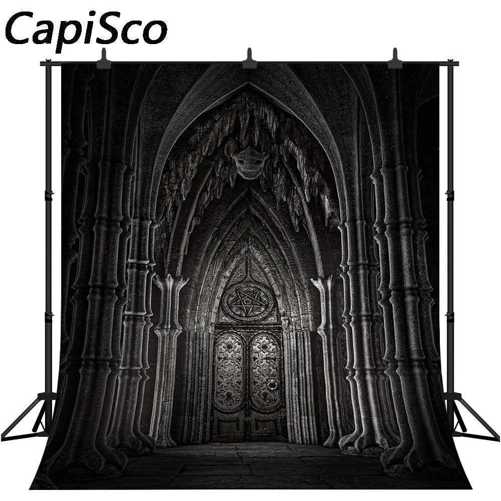 Capisco Vintage Dim Gothic Room Background Halloween Scary Skull Photography Backdrop Haunted Castle Interior Photo Studio Props