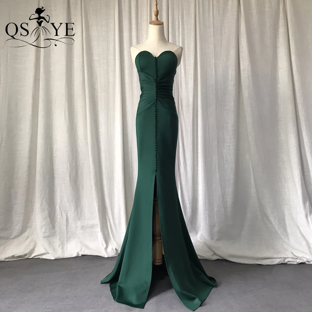 QSYYE Front Split Green Mermaid Long Prom Dress 2021 Stretch Ruched Evening Dress Buttons Formal Gowns Party Sweetheart Vestido