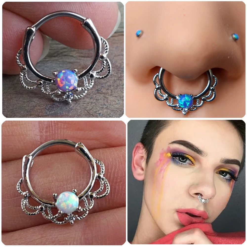 1PC Titanium Daith Earrings Piercing Lacey Opal Drapery Royalty Septum Clicker Ring Ear Tragus Cartilage Helix  Nipple Rings 16G