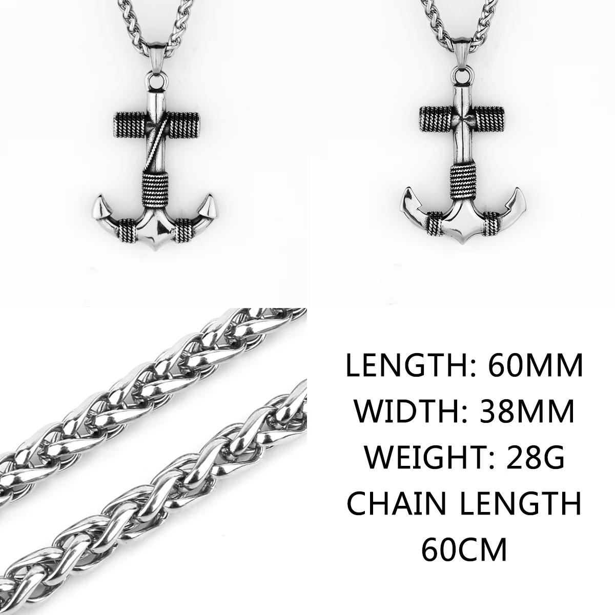 Stainless Steel Viking Anchor Pendant Necklace Vintage Personality Nordic Pirate Men\'s Party Jewelry Punk Hip Hop Necklace Gift