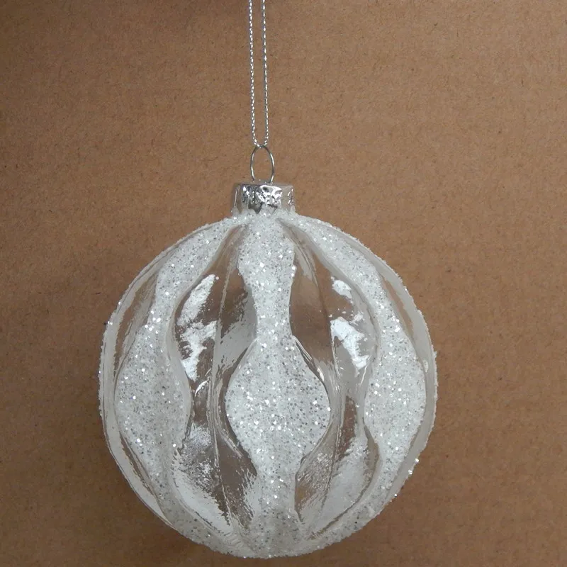 

12pcs/pack Diameter=8cm Small Size White Powder Painting Glass Ball Home Decorative Christmas Day Hanging Pendant