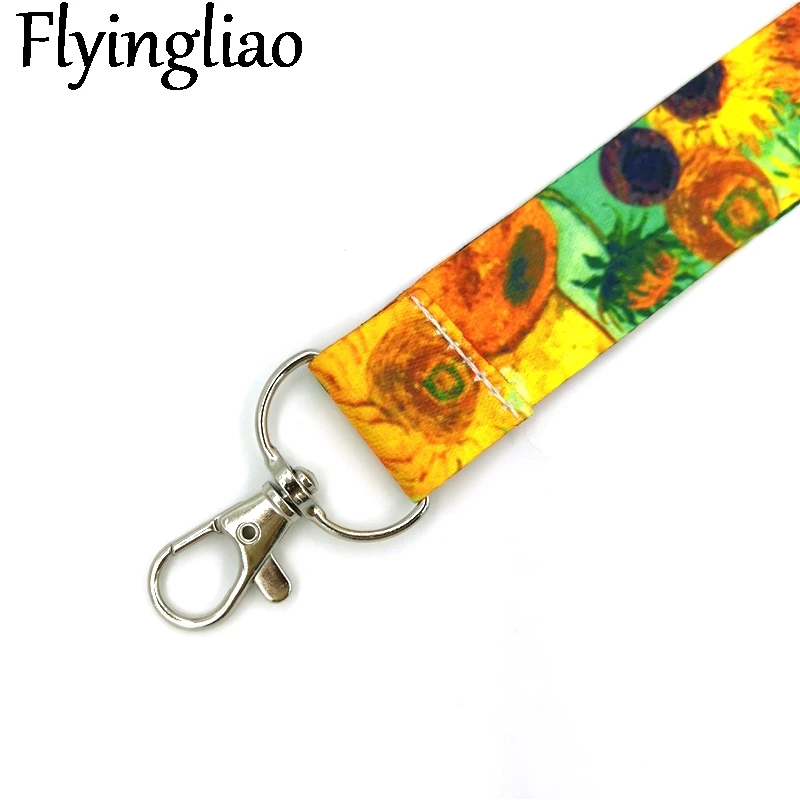 Van gogh Sunflowers Oil Painting Lanyard for Keys Phone Cool Neck Strap Lanyard for Camera ID Badge Cute webbings ribbons Gifts