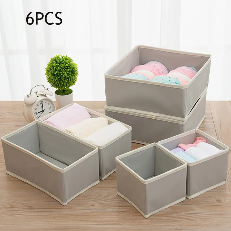 6PCS/SET Foldable Underwear Organizer Bra Tie Socks Clothes Storage Box Container Wardrobe Closet Organizer Drawer Dividers Case