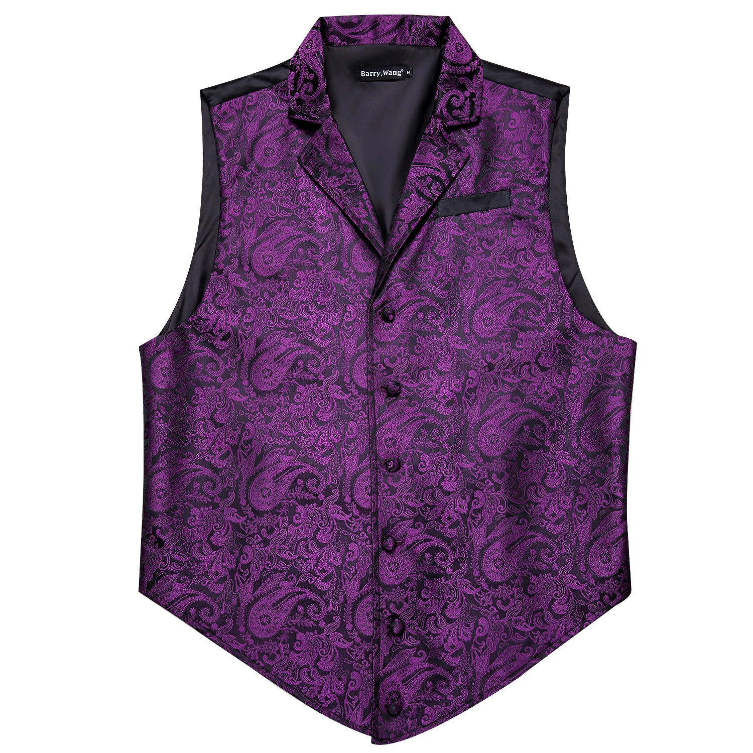 Barry.Wang Purple Floral Herringbone Vest Coat Men Silk Suit Vest Single-Breasted Notched Lapel Waistcoat MD-2103