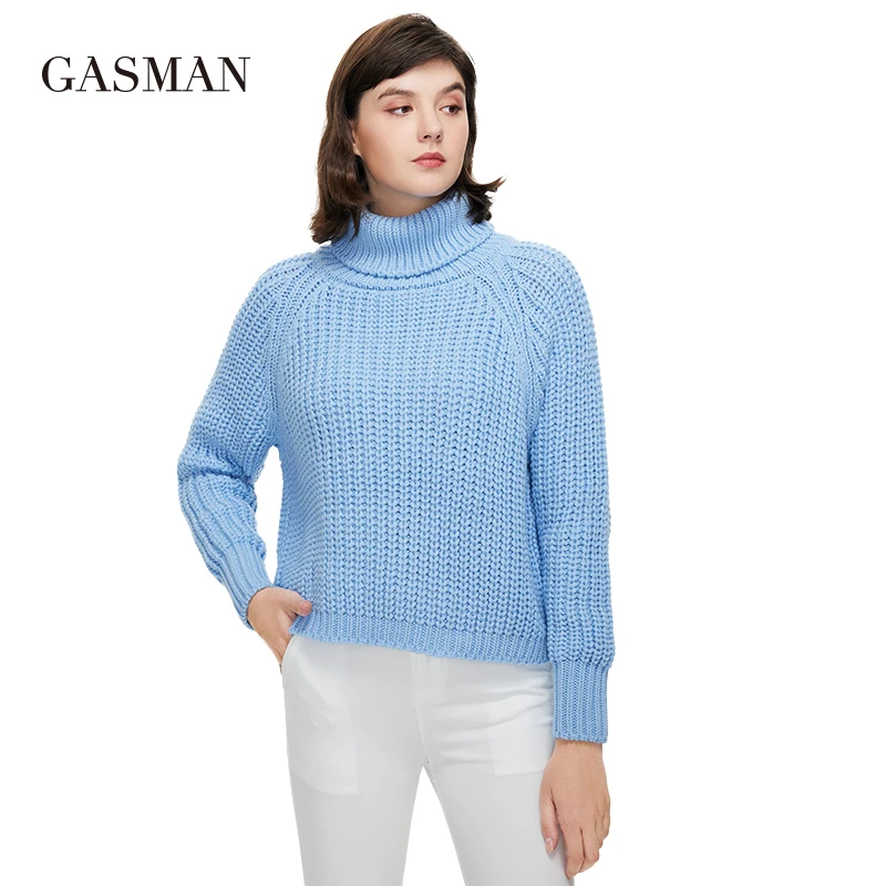 GASMAN NEW autumn 2022 women's clothing fashion brand Turtleneck Women jumper Short warm Ladies sweater Solid high quality GM001