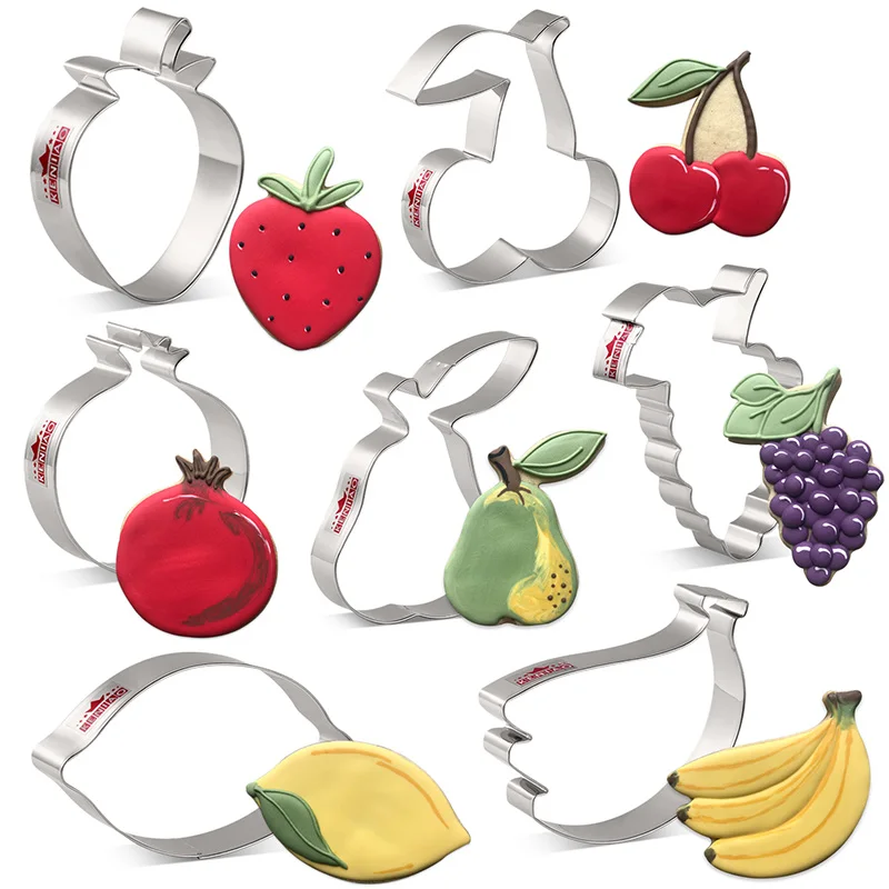 KENIAO Fruit Cookie Cutter - Strawberry, Pear, Lemon, Grape,Pomegranate,Cherry,Banana Biscuit Fondant Mold - Stainless Steel