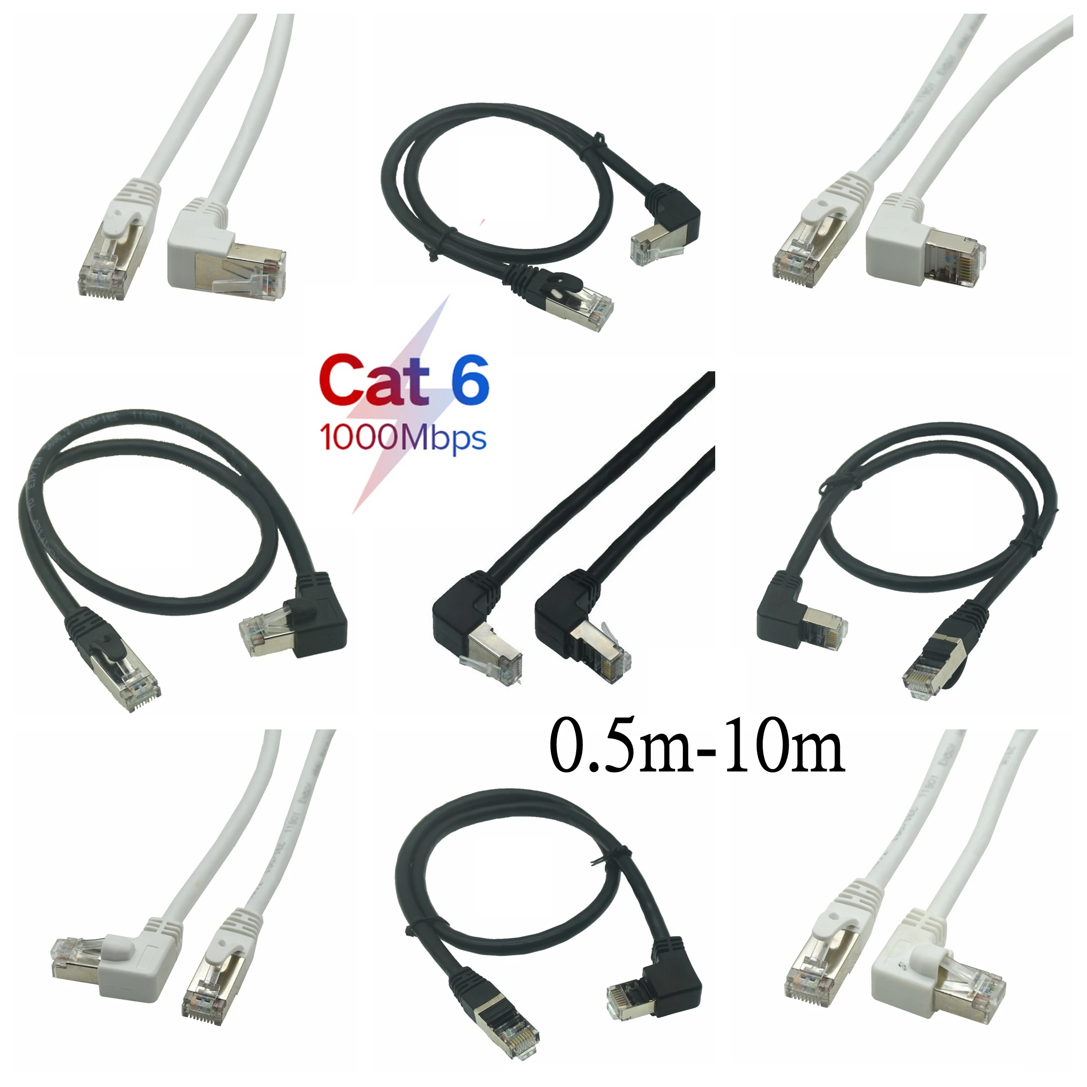10M 5M 1M Biały kabel Ethernet Cat6 RJ45 Przewód sieciowy Patch 90 stopni Kąt prosty Cat6a Lan Krótki kabel do laptopa Router TV BOX