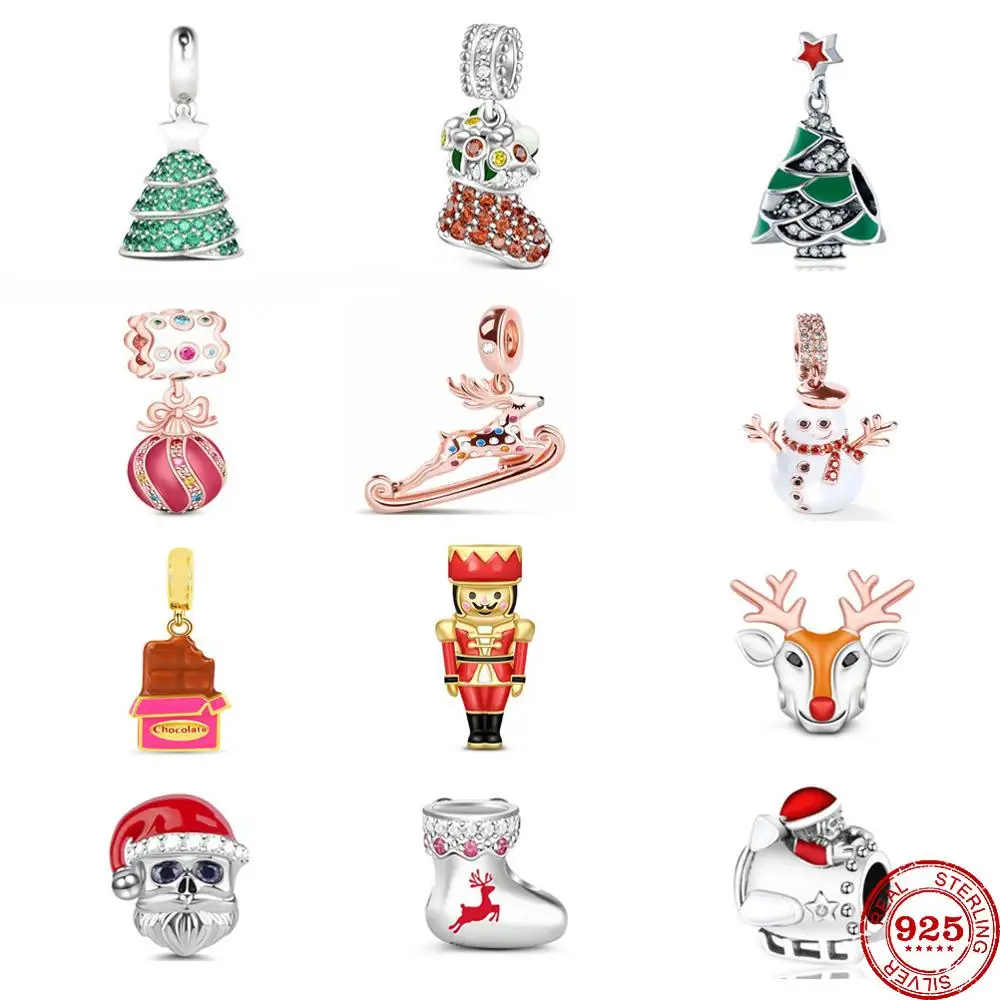 2023 New Christmas Tree Socks Elk Nutcracker Beads fit Original Pandora Charms Silver 925 Bracelet DIY Women Jewelry Berloque