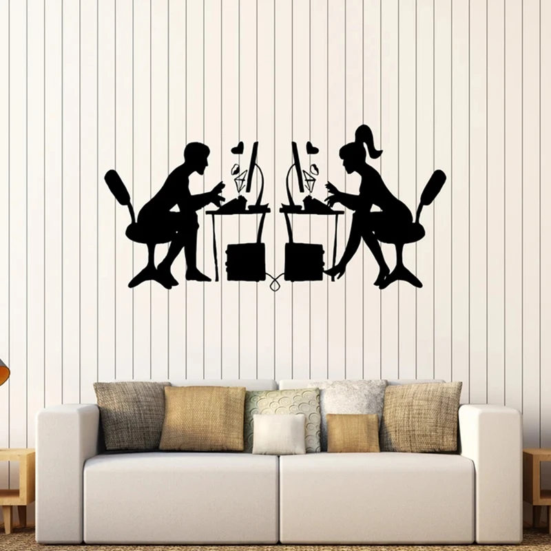 Wall Decal Couple Love Romance Chat Social Network Computer Interior Decor Door Window Vinyl Stickers Removable Wallpaper Q938