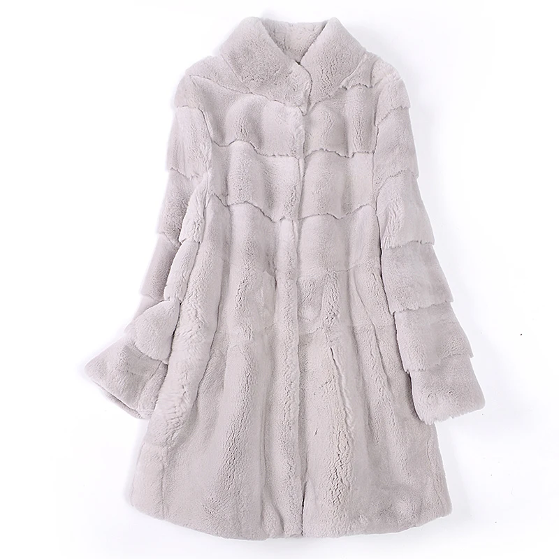 

2022 winter new Haining whole skin rex rabbit fur coat grass coat Korean loose large size women long section