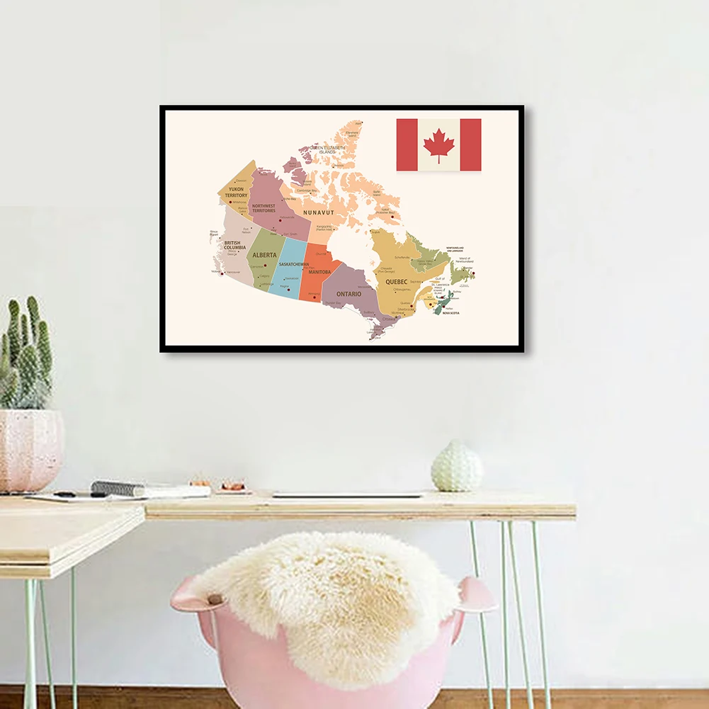 84 * 59 cm Retro Canada Map Wall Art Poster Vintage Canvas Painting Living Room Home Decor Children School Supplies