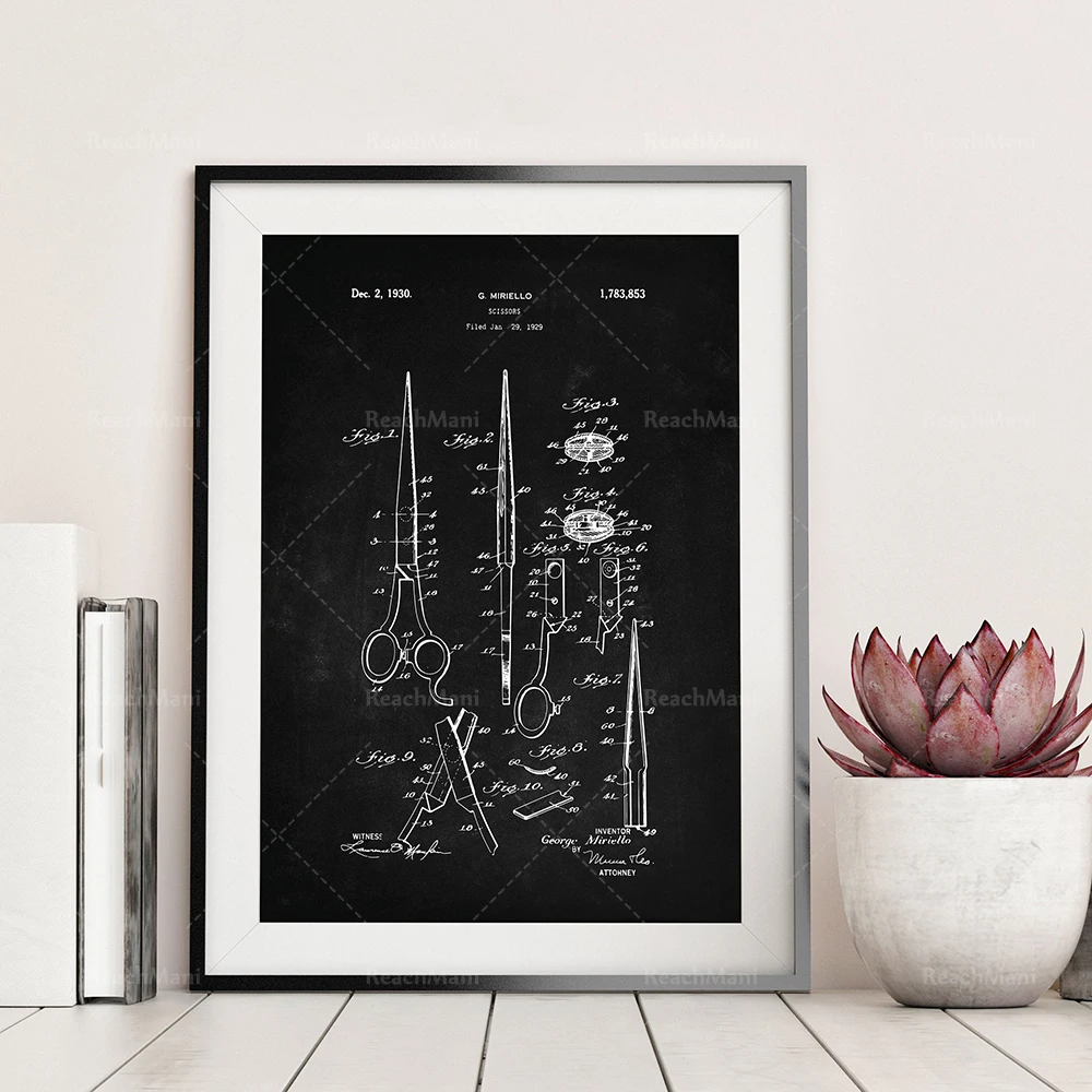 Coiffeur Patent Set of 4, Curling Iron Patent, Scissors Poster, Hair Dryer Art, Ladies Hair Brush, Beauty Gift