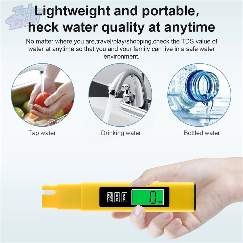 Detector de Calidad de Agua portátil multifuncional TDS, retroiluminación, bolígrafo de prueba de temperatura tres en uno PH y TDS EC