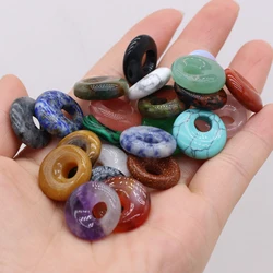 Natural Stone Pendant Semi-Precious Stones Round Big Hole Exquisite Charms For Jewelry Making DIY Necklace Bracelet Accessories