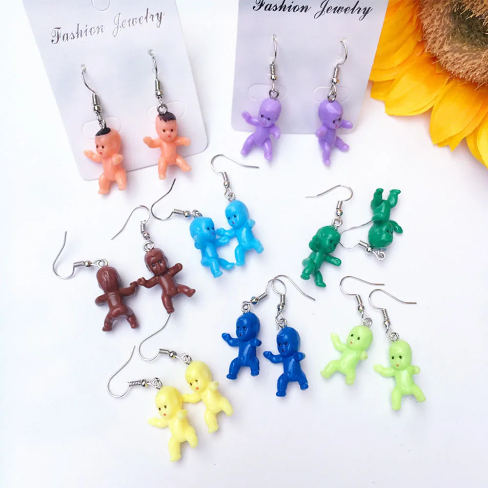 Funny Baby Doll Shape Colorful Dangle Earrings For Women Girl Creative Harajuku Cool Drop Earrings Party Statement Jewelry image 4