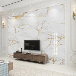 Mural personalizado de cualquier tamaño, Papel tapiz de mármol blanco moderno, pintura de pared de línea dorada, sala de estar, TV, sofá, dormitorio, decoración del hogar, Mural de Papel