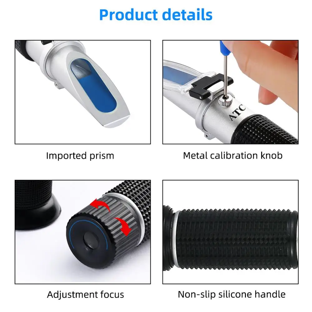 Handheld Tester Tool 4 in 1 Refractometer W ATC Battery with Case for Engine Oil Glycol Antifreeze Freezing Point Car