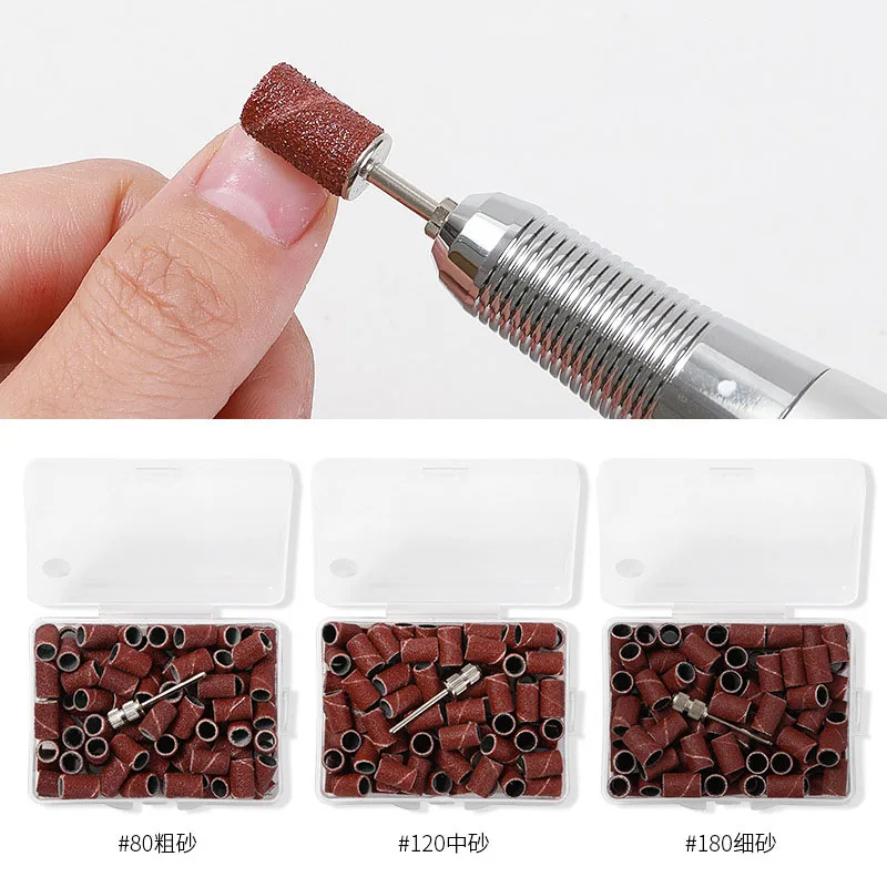 80# 120# 180# Nail Drill Accessories &Bits 100Pcs/Box Nail Polishing Head Sand Ring Set Electric Nails Milling Cutters Diamond