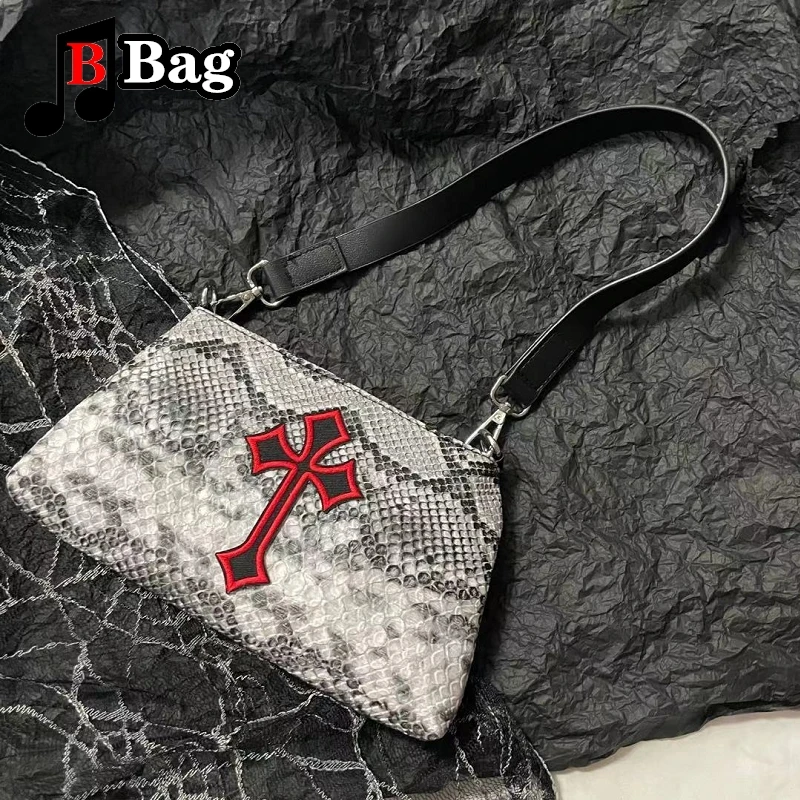Womens Girl shoulder bag Punk Serpentine pattern cross Handbag Y2K female Harajuku Retro underarm Bag messenger bag Satchel