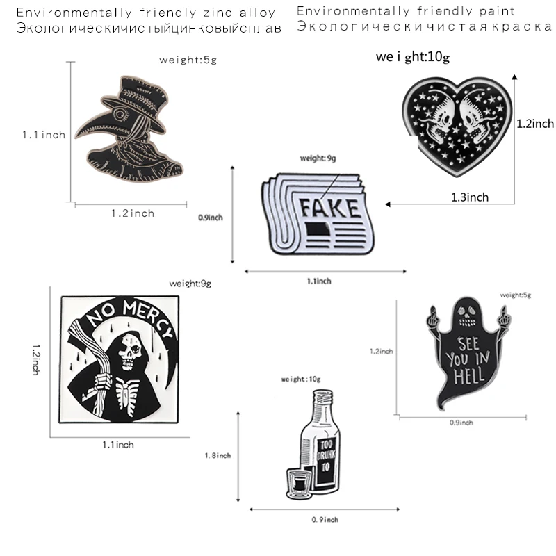 Plague Doctor Grim Reaper Hell ghost pin Punk skull heart enamel pin brooch Wine newspaper pass the time Lapel pin badge jewelry