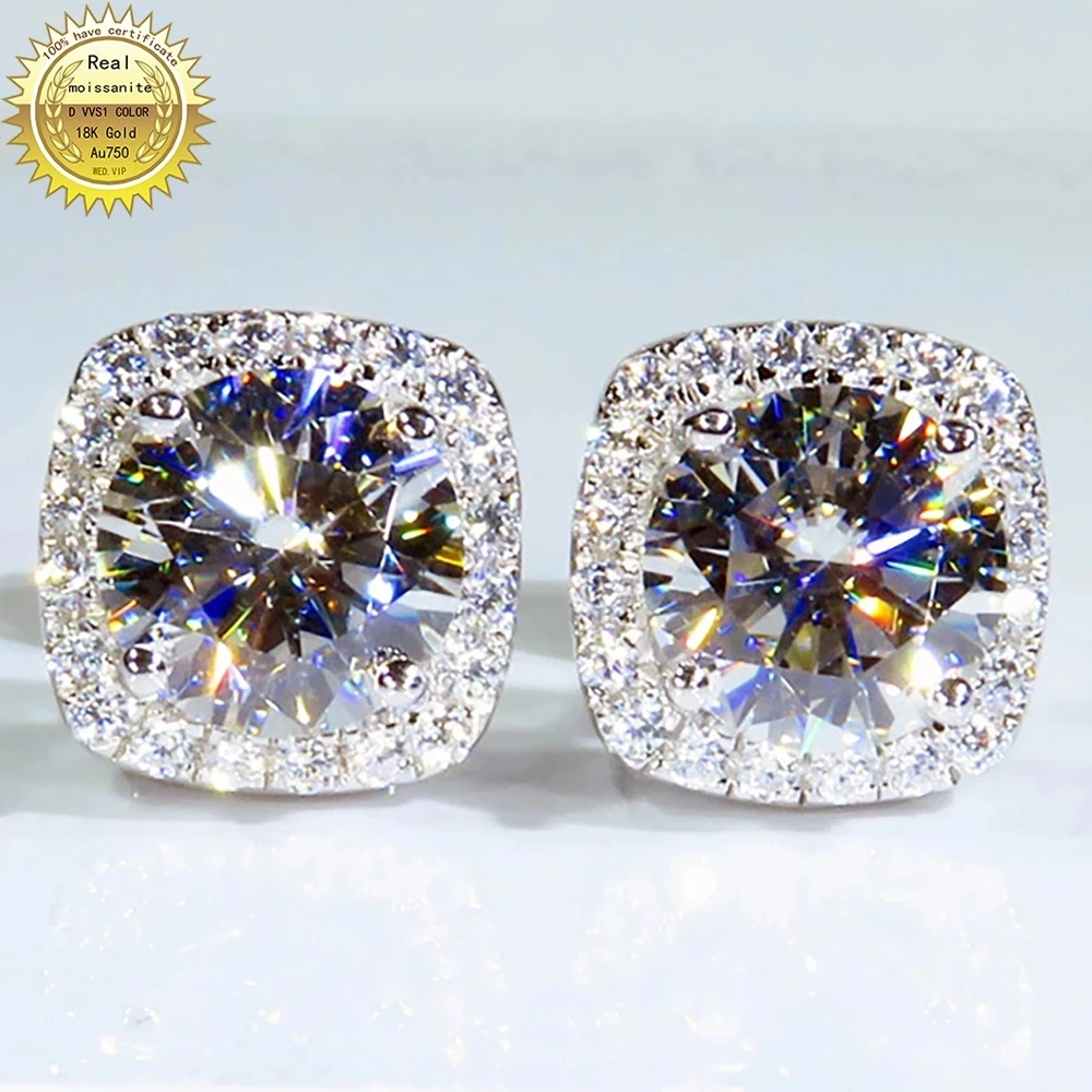 

10K Au417 White Gold Earrings DVVS Moissanite Diamonds Round Cushion Elegant Wedding Party Engagement Anniversary Trendy