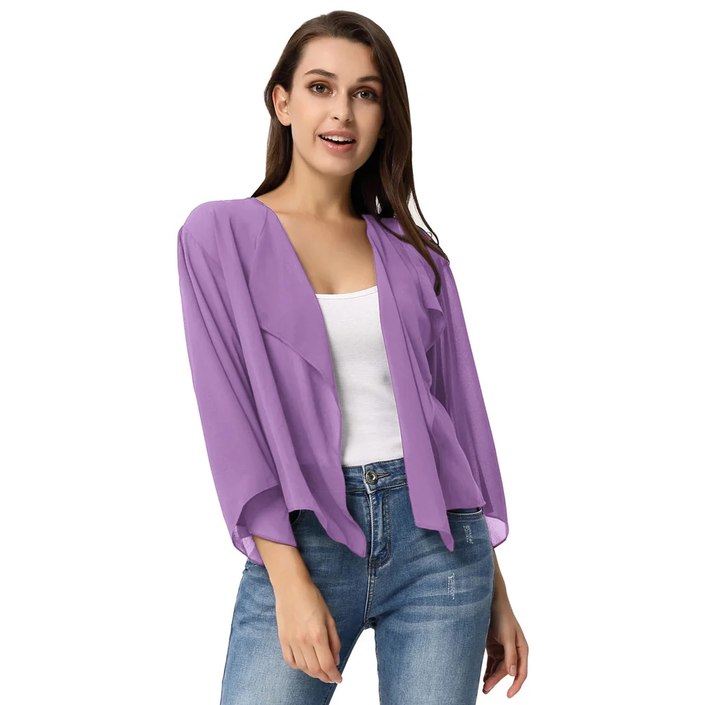 Frauen Jacke Tops Sommer Leichte Langarm Vorne Offen Sehen-Durch Chiffon Shrug Lässige Mode Bolero Weibliche Damen Neue