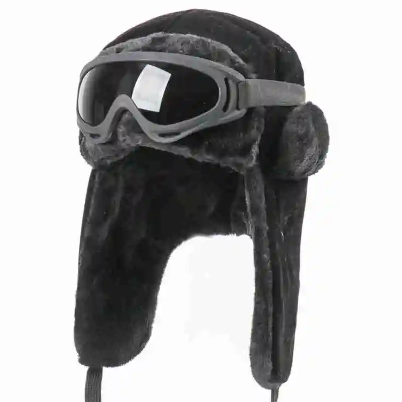 CAMOLAND Winter Hats For Women Men Thermal Faux Fur Bomber Hats With Goggles Male Russia Ushanka Earflap Snow Caps