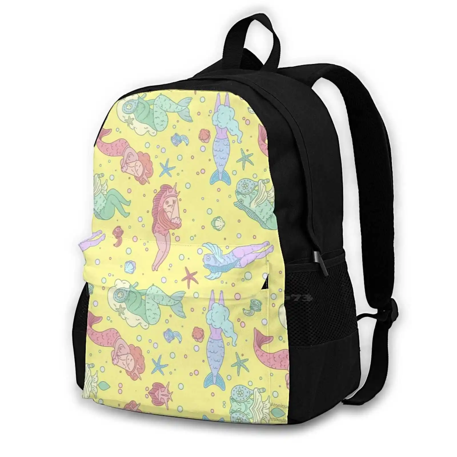 Mermaid Or Reverse Mermaid ? ( Yellow Version ) School Bags Travel Laptop Backpack Mermay Mermaids Reverse Mermaid Atomique