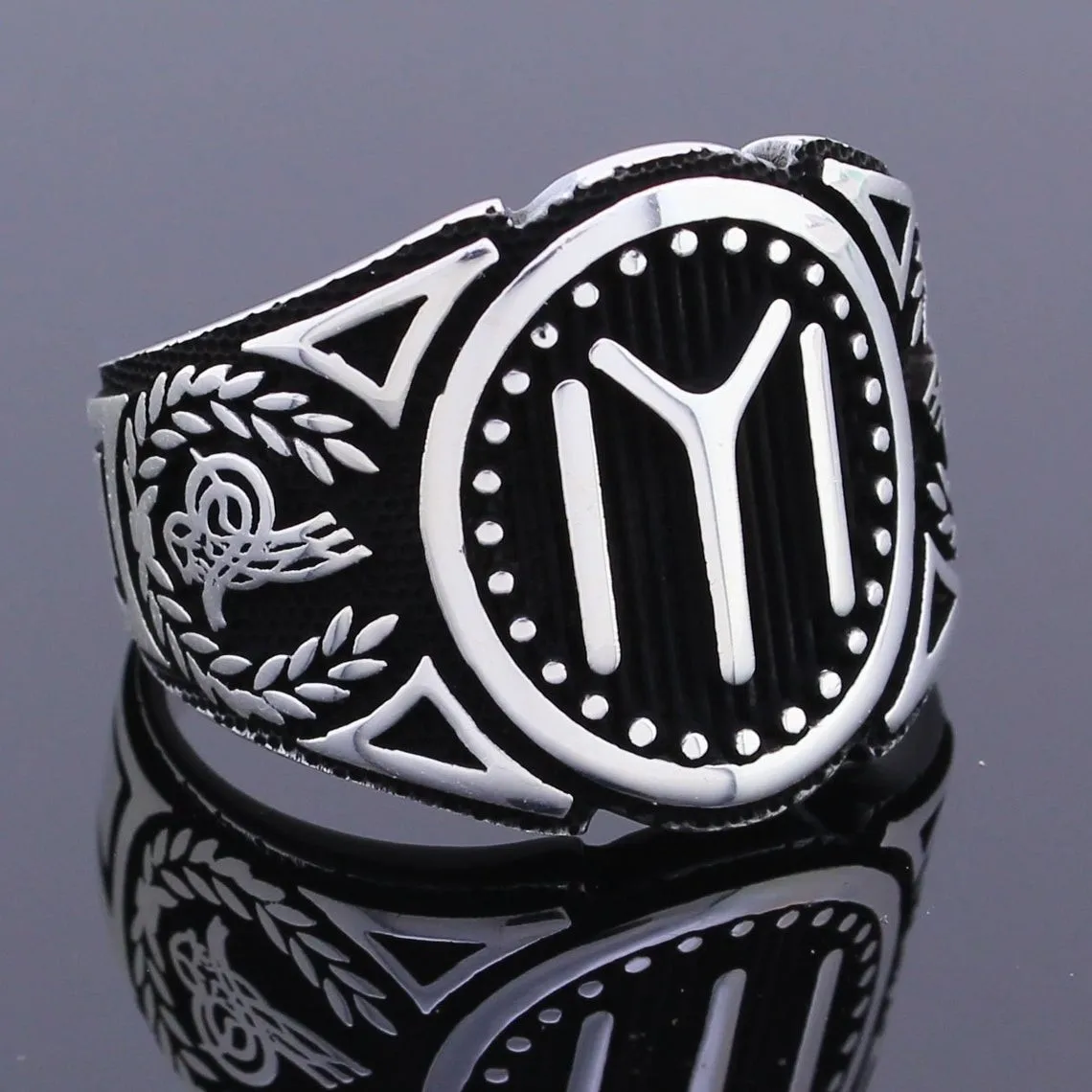 925 Sterling Silver Turkish Ottoman Sultan's Signature Tughra GOOD Kayi Tribe Men's Ring Special BusinesJewelry Accessory For Men