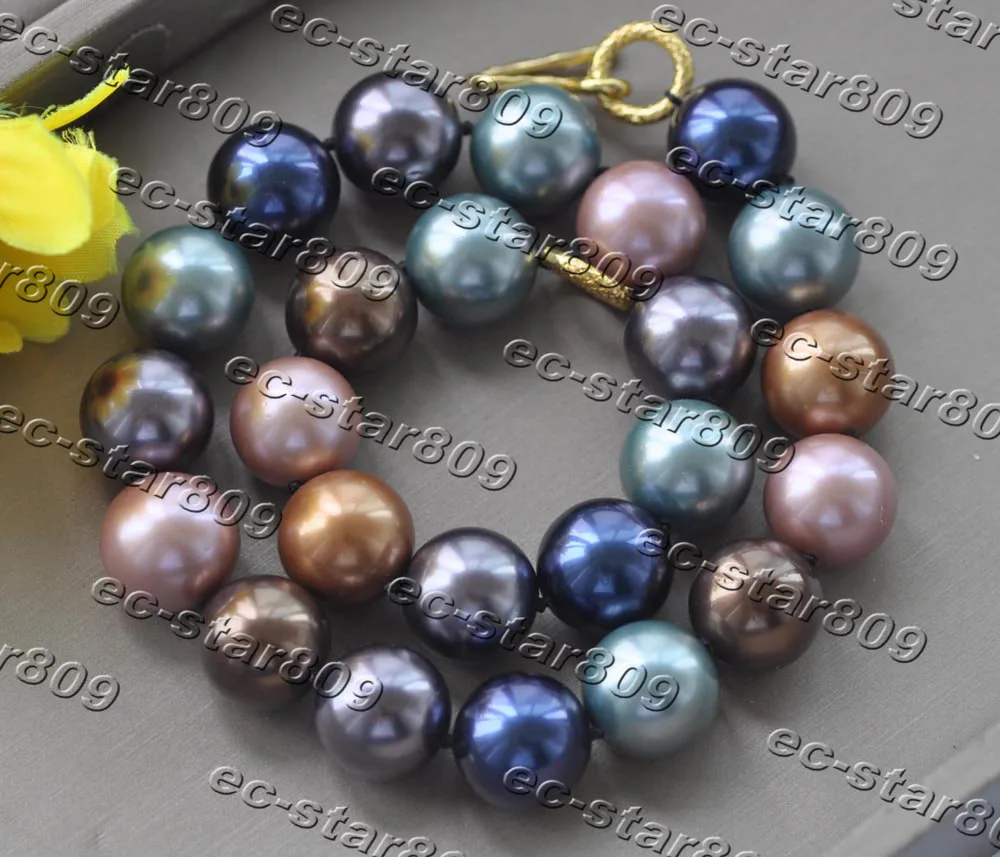 

Z11317 18"-34" 16mm Blue Coffee Green Round South Sea Shell Pearl Necklace Women Fasion Jewelry