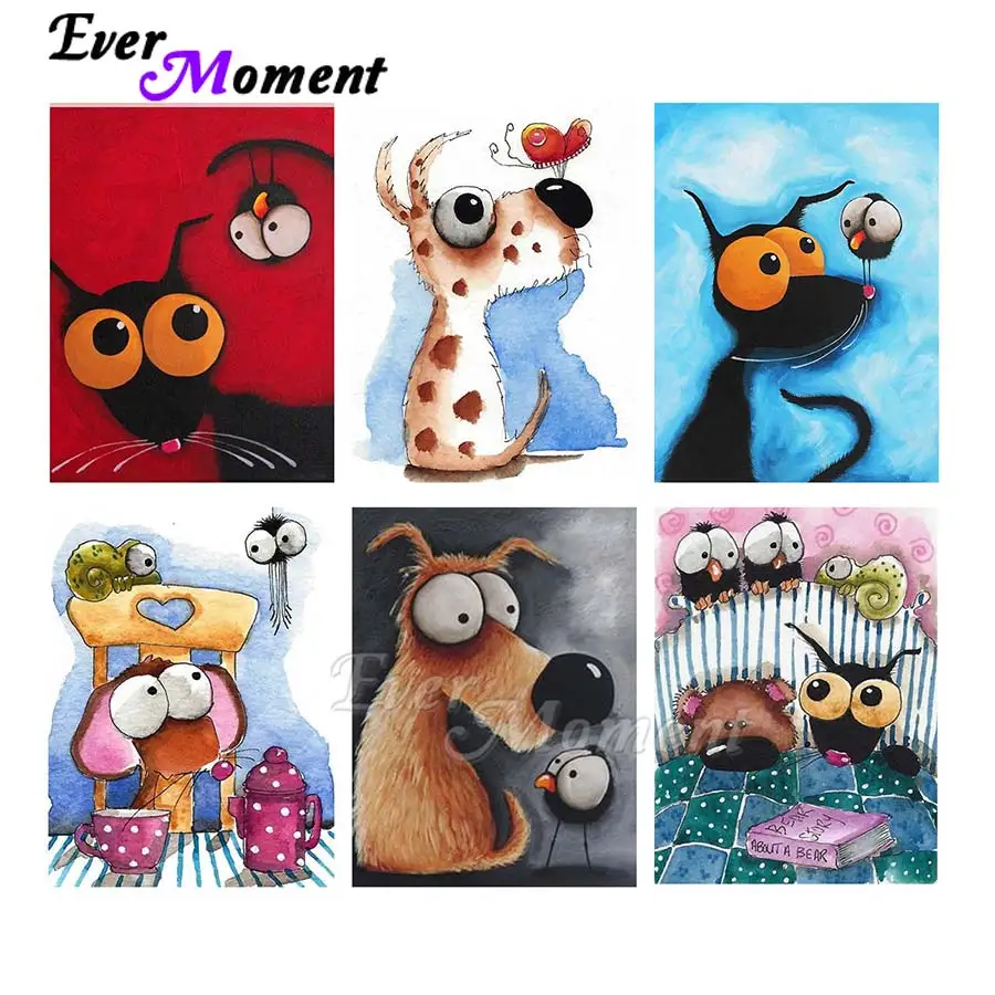 Ever Moment Diamond Painting Cartoon Europe Style Dog Handmade Full Square Resin Drill Wall Decoration Paint By Diamond ASF2244