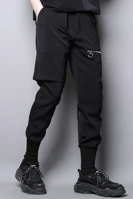 Dark personality fake two asymmetrical zippers adorning casual trousers nine-inch chaps men's Trendy Korean version of leggings