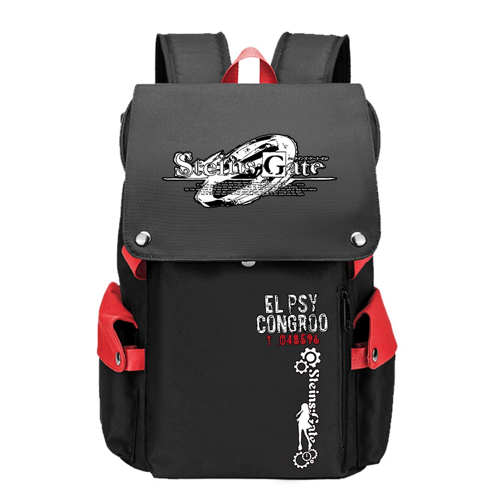 

Steins;Gate Game Large School Bags Anime Bookbag Oxford Women Backpack Cartoon USB Charging Laptop Bagpack Girls Flag Rugzak