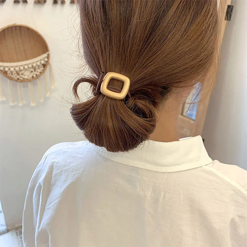 

2pcs Ins Metal Color Hair Scrunchies For Women Fashion Round Square Hair Bands Gums Korean Hair Ties For Girls Ponytail Holder