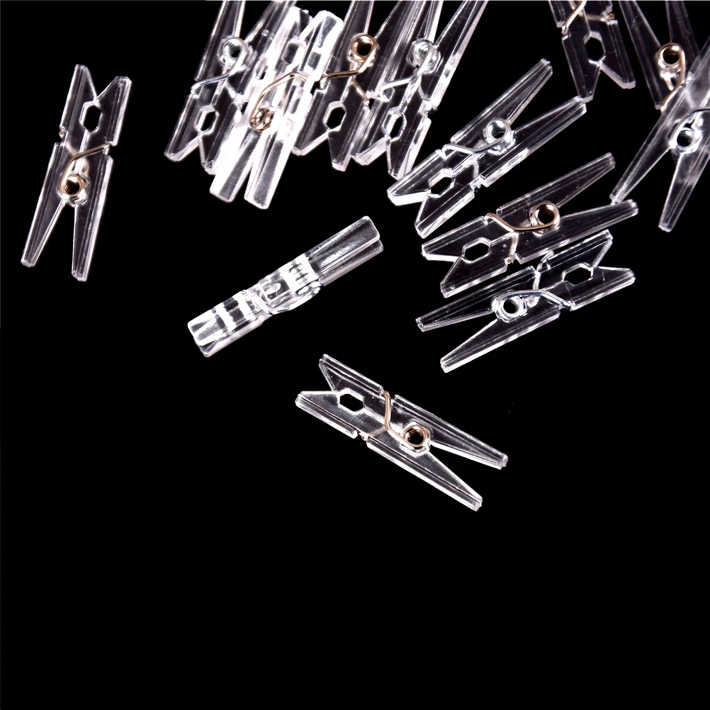 20 PCS 25mm Quality Mini Spring Clear Transparent ClipsPeg Pin Clothespin Craft Clips Clothes Photo Paper Party Home Decoration