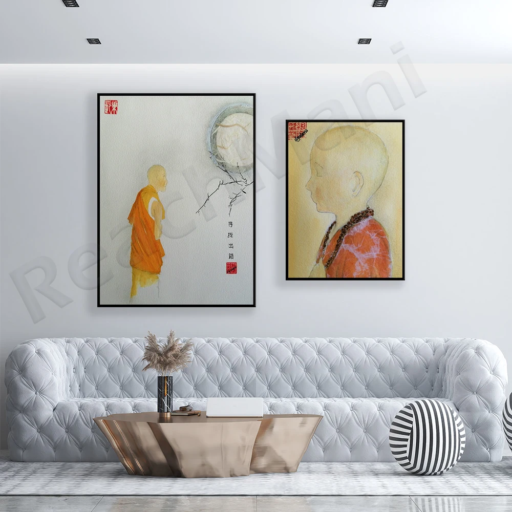 Zen Buddhist Monk Painting, Buddhist Art, Buddhist Monk Painting, Monk Painting, Yoga Space Decor, Spiritual Art