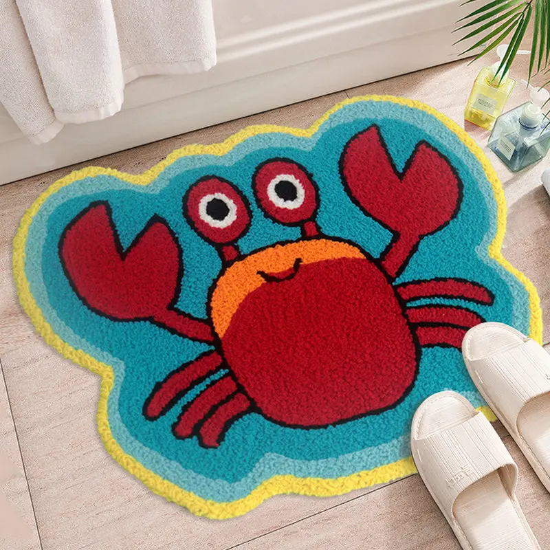 

Cartoon Crab Soft Shaggy Plush Mat Non-Slip Floor Absorbent Bathmat Kids Room Decor Living Room Carpet Pad Bathtub Side Foot Pad