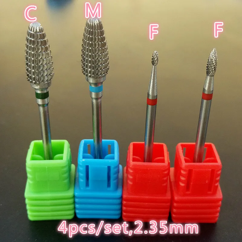 

New 4pcs Large cone+Cuticle clean-(C,M,F,F)) carbide nail drill bit electric nail art coarse carbide drill 3/32''