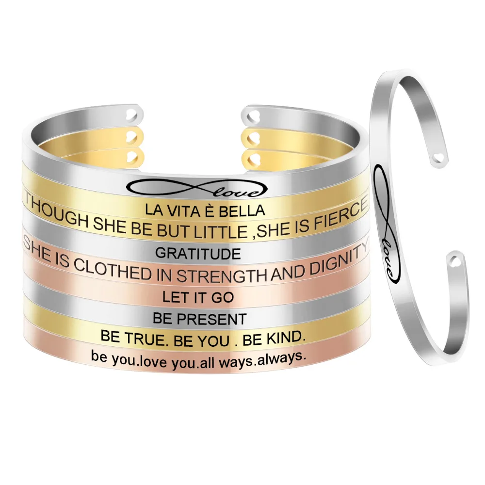 Width 4mm Customized  BE TRUE Inspirational Quote Bracelets Women Men's Mantra Jewelry Gift Letter Bangle Cuff Bracelet Femme