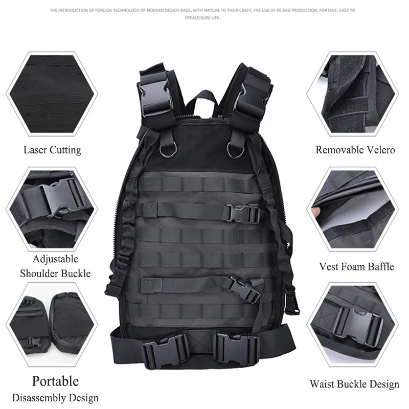 Outdoor Adjustable 2-In-1Sport Backpack Military Tactical Vest Airsoft Paintball Protective Molle Plate Carrier Hunting Equipmet