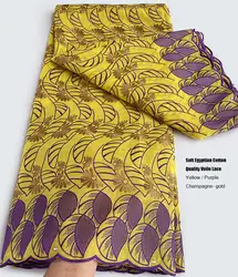 Yellow Gold High Quality Embroidered Voile Lace Newest African Swiss Lace Soft Egyptian Cotton 100% Nigerian Inspired Fabric