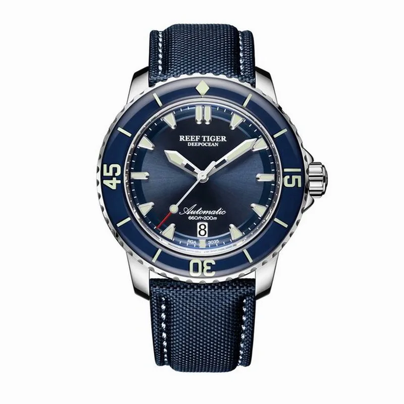 

Reef Tiger Mens Diver Watches Luxury Automatic Mechanical Wristwatch 200m Waterproof Luminous Nylon Strap Sapphire Bezel RGA3035