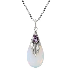 Trendy Drop-Shaped Moonstone Inlaid Pendant Necklace Women's Necklaces Bohemian Crystal Inlaid Pendant Accessories Party Jewelry