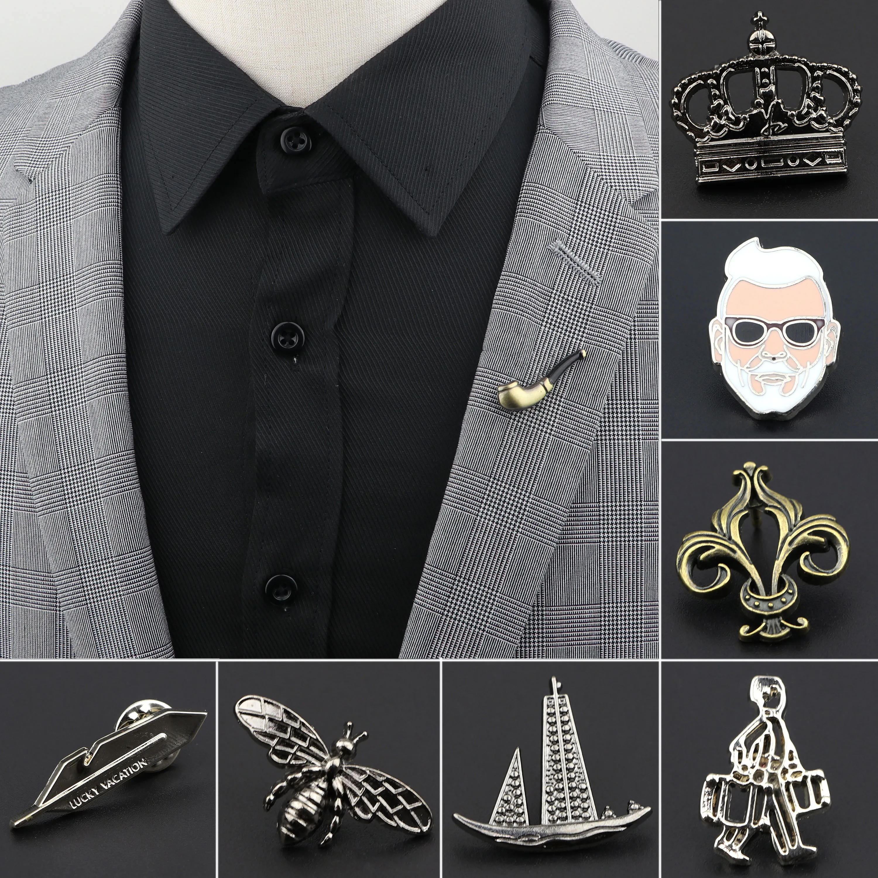 Men's Advanced Chic Brooches Crown Boat Star Pin Suit Shawl Lapel Pins Uxedo Corsage Hat Shirt Collar Pin Party Daily Accessory